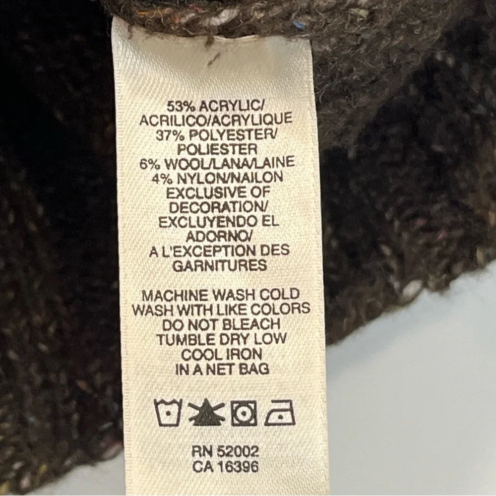 DKNY Floral‎ Embellishment Cardigan Sweater Brown Size Small 3/4 Length Sleeve